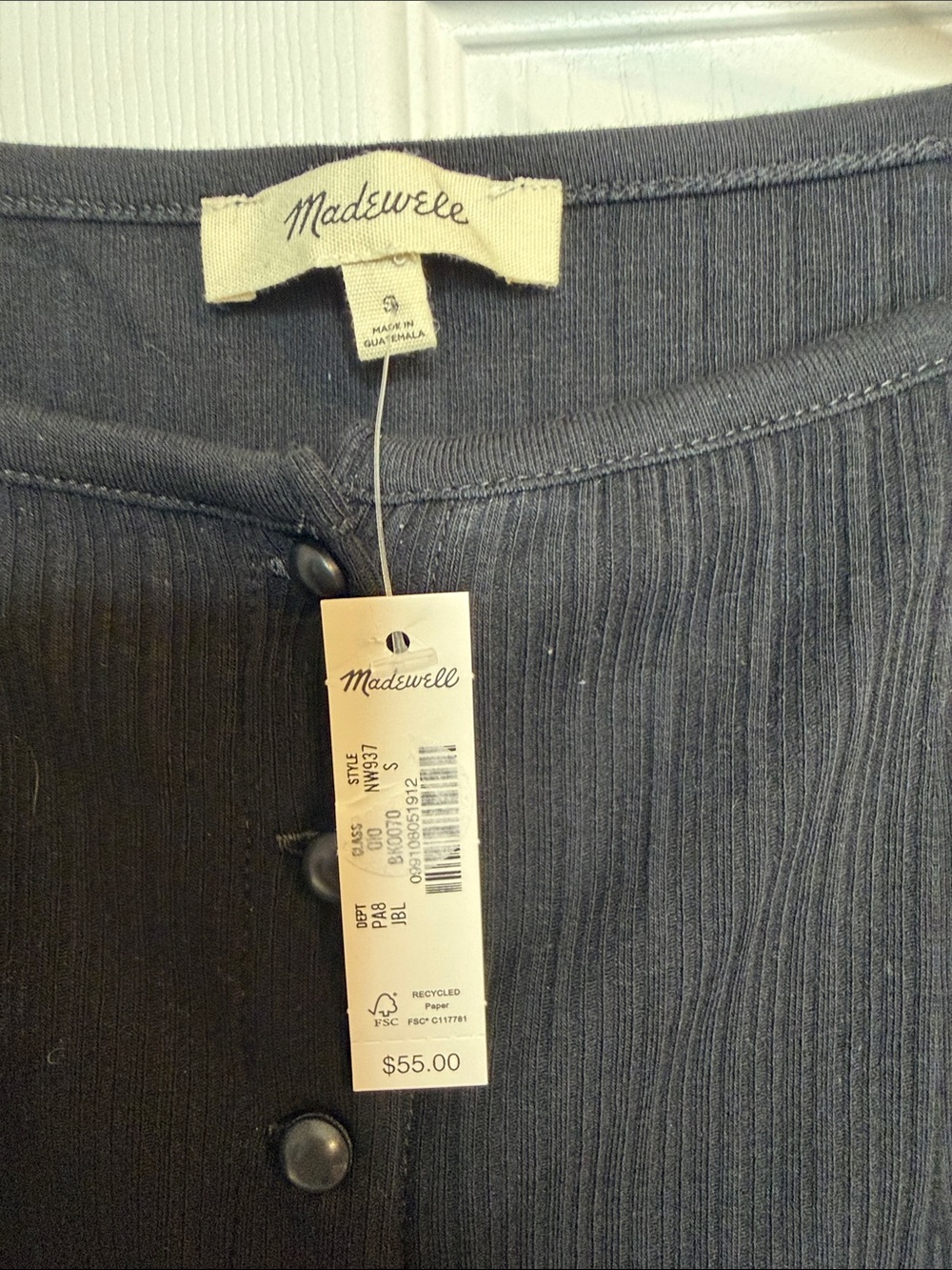 Madewell Black Ribbed Sleeveless Button-Front Tank - Picture 2 of 5